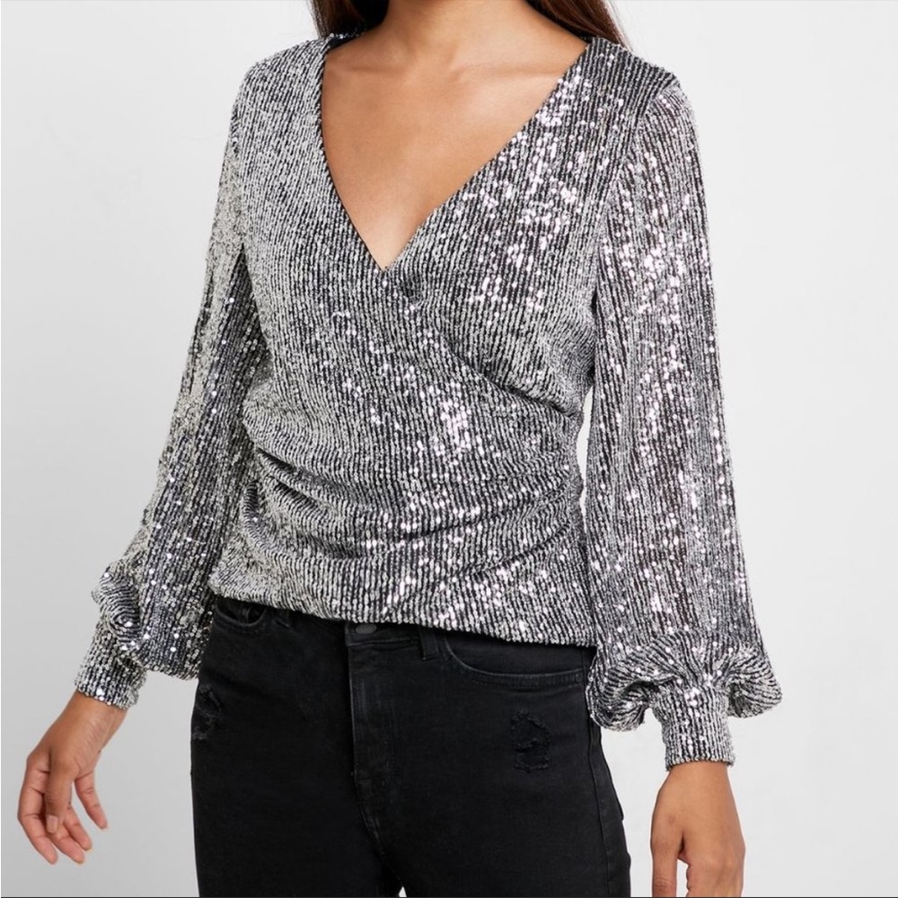 Fashion Union balloon sleeve wrap front top